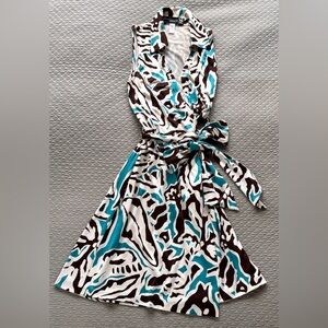 Diane Von Furstenberg Teal and Brown Silk Dress